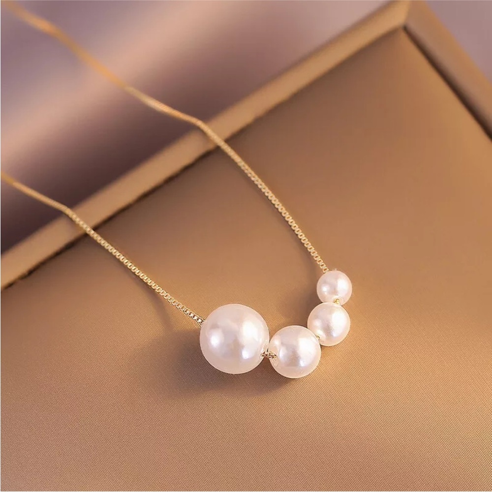 18" Long Pearl Choker Chain Necklace Pendant Collar Gold - Picture 10 of 10